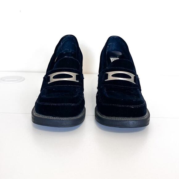 Vintage Y2K 90s Lower East Side Velvet Loafers Size 7.5 Black Chunky Heel Bratz - Picture 6 of 11